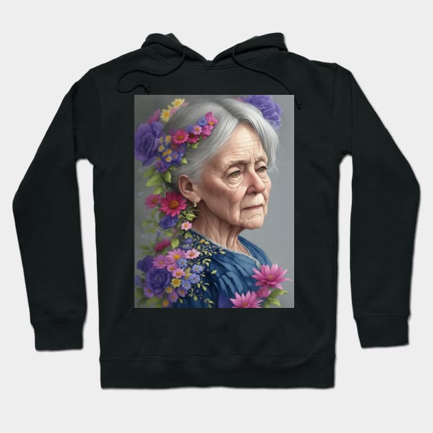 Old woman with flowers Hoodie by jzone_05